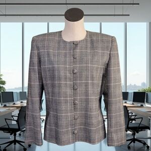 Vintage No Collar Plaid Jacket